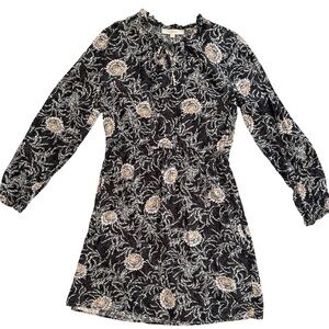 🌸LOFT Gray, White, Pink Romantic Floral Printed Long-Sleeve Dress - Size Medium